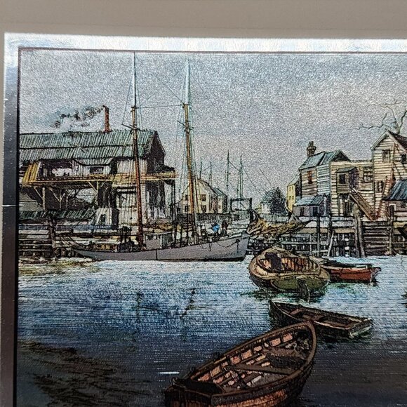 Vintage Lionel Barrymore Foil Art Print San Pedro Nautical Sailboats - Picture 5 of 8